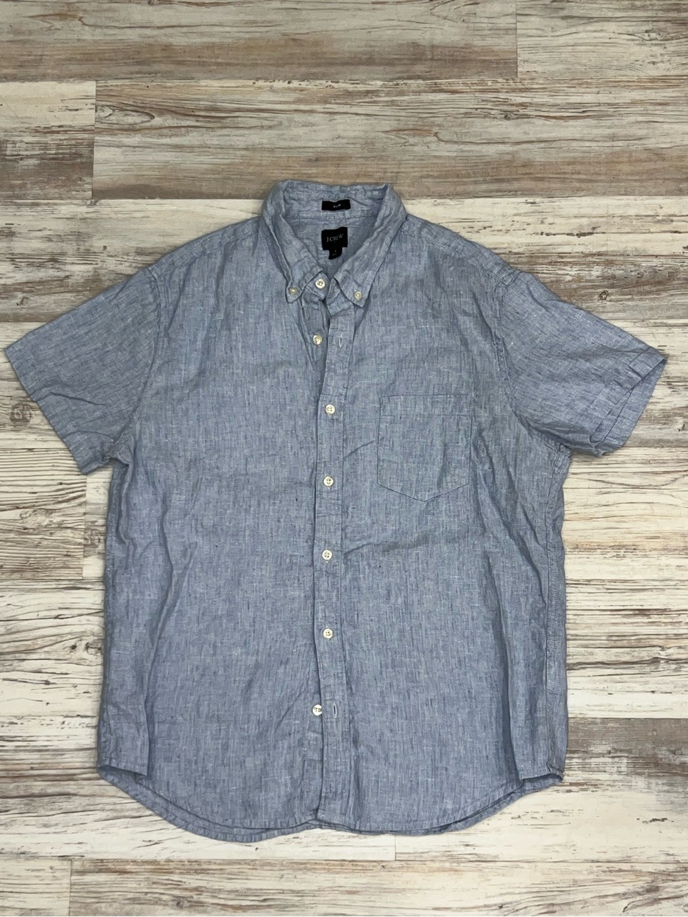 J. Crew Men's Short-Sleeve Button-Down in Light Blue Chambray